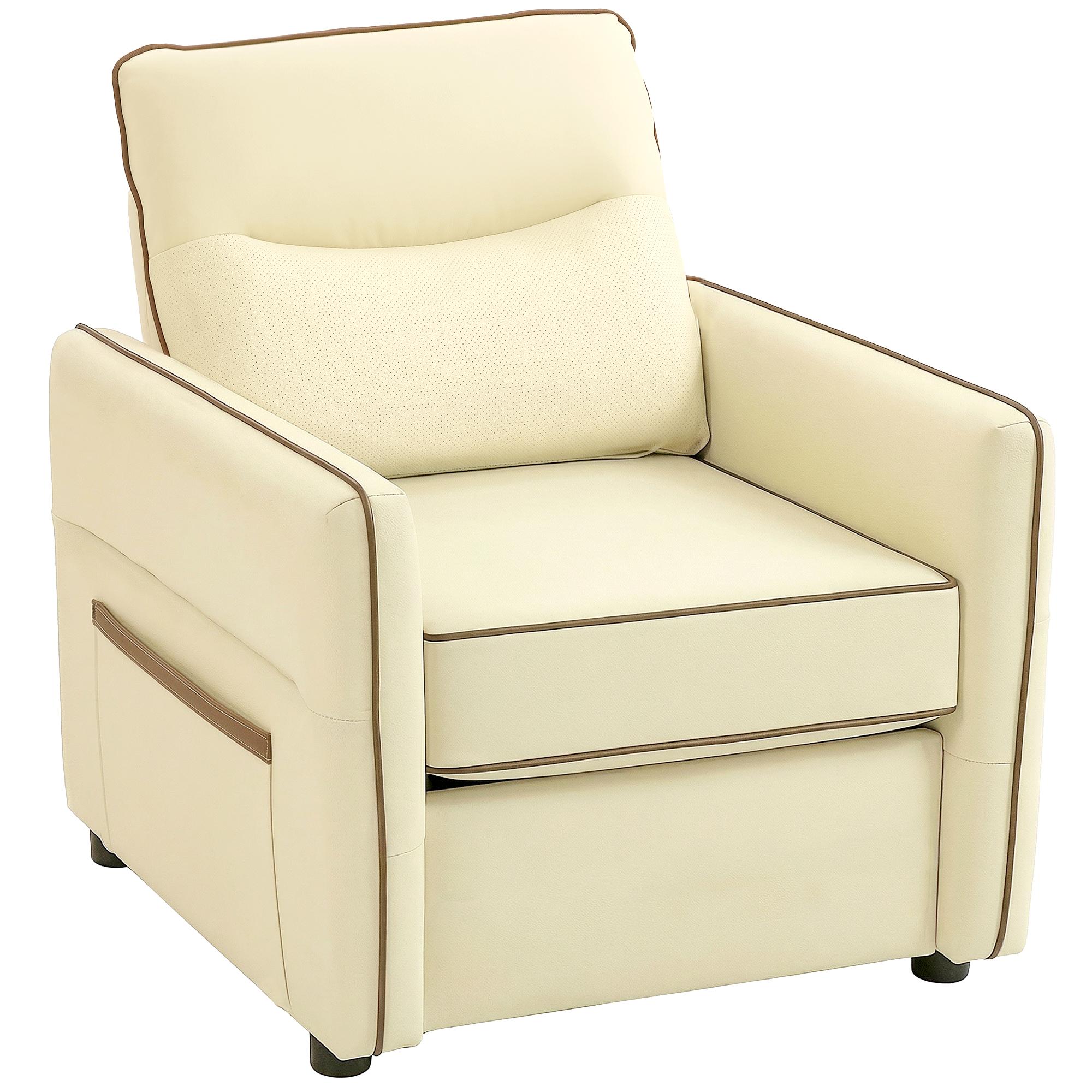 Poltrona Sala de Estar Estofada em Couro Sintético Poltrona Relax Moderna com Assento Largo Acolchoado Espesso 80x81x90 cm Bege