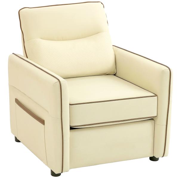 Poltrona Sala de Estar Estofada em Couro Sintético Poltrona Relax Moderna com Assento Largo Acolchoado Espesso 80x81x90 cm Bege