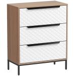 Cómoda com 3 Gavetas de Tecido Frentes com Padrão de Diamante Móvel de Arrumação 59,5x30x73,5 cm Madeira e Branco