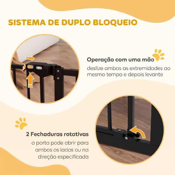 Barreira de Segurança para Cães 74 - 100 cm com Extensões, Montagem por Pressão e Duplo Bloqueio, Preto