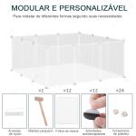 Recinto para Pequenos Animais Modular de Metal com 12 Painéis e 24 Conectores para Coelhos Porquinhos da Índia 105x105x45 cm Branco