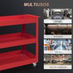 Carrinho de Ferramentas com Rodas 3 Prateleiras de Armazenamento e Alça Lateral 83x35,3x76 cm Vermelho