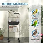 Gaiola para Passáros Gaiola de Metal com Portas 4 Comedouros 3 Poleiros Baloiço Escadas e Bandeja Removível 46x36x120 cm Preto