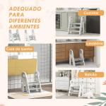 Banco para Crianças Dobrável Torre de Aprendizagem Escada para Crianças Antiderrapante 46,5x47x61,5 cm Cinza e Branco