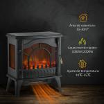 Lareira Elétrica 1000W/2000W com Temperatura Ajustável e Brilho Ajustável para Ambientes 15 - 30 m² 55x31x58 cm Preto
