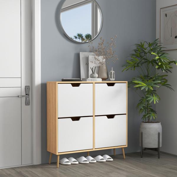 Sapateira para 16 Pares de Sapatos com 4 Gavetas e Prateleiras Ajustáveis 95x26x95 cm Madeira