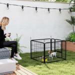 Parque para Cães com 4 Painéis Dobrável 82x82x60 cm com Porta e Fechadura para Exterior e Interior Cinza Escuro
