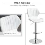 Conjunto de 2 Bancos de Bar Bancos Altos de Cozinha Giratório Altura Ajustável 91,5 - 113,5cm com Apoio para os Pés e Base de Metal Ø41 cm Branco