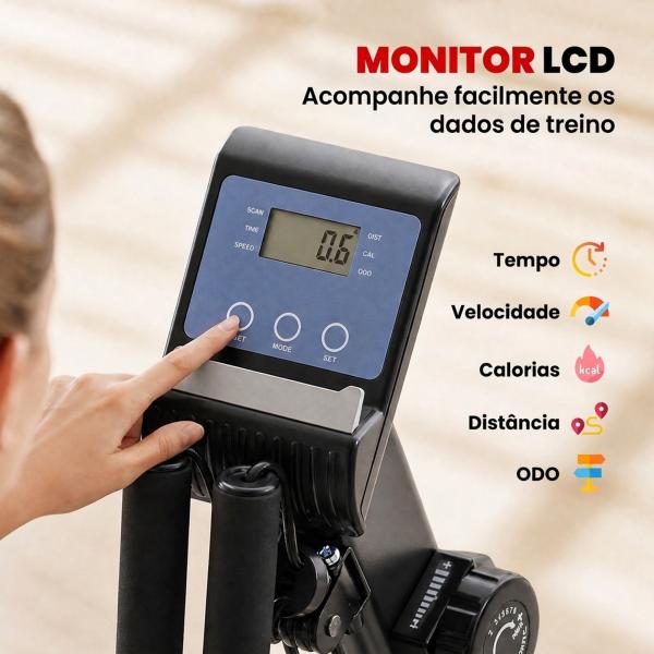 Bicicleta Estática com Encosto 8 Níveis de Resistência Bicicleta Banco Ajustável e Ecrã LCD 121 - 142x62x101 cm Preto