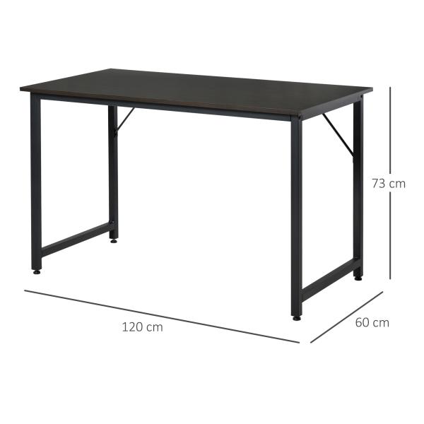 Secdretária Mesa de Computador com Pés Ajustáveis e Estrutura em Aço Secretária Estilo Moderno 120x60x73 cm Marrom Escuro e Preto