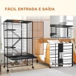 Gaiola para Animais Pequenos de 4 Níveis com Rodas Rampa Comedouro Bebedouro e Bandeja Removível 78x45,5x136 cm Preto