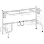 Escorredor de Louça de Aço de 2 Níveis com Prateleira para Pratos Suporte para Facas e Talheres 100x30x54,5 cm Branco