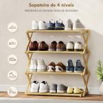Sapateira Estreita de Bambu Dobrável de 4 Níveis para Entrada Corredor Quarto 60x29x67 cm Madeira
