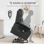Poltrona Relax Levanta Pessoas com Controle Remoto Reclinação Elétrica de 160° Apoio para os Pés Encosto Estofado em PU e Bolsos Laterais 76x90x105cm Preto