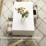 Mesa de Centro Retangular com 2 Gavetas e Compartimentos Abertos Estilo Nórdico 106x58x39,5cm Branco e Madeira