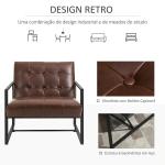 Cadeirão Chesterfield para Sala ou Escritório, Assento e Encosto Capitoné, Estrutura em Metal Preto, Pele Sintética Chocolate
