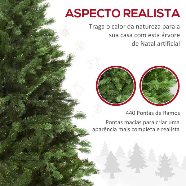Árvore Artificial de Natal 150cm com Base Dobrável 440 Galhos PE Tridente e PVC Individual Árvore de Natal Decorativa Exterior Interior Ø75x150cm Verde