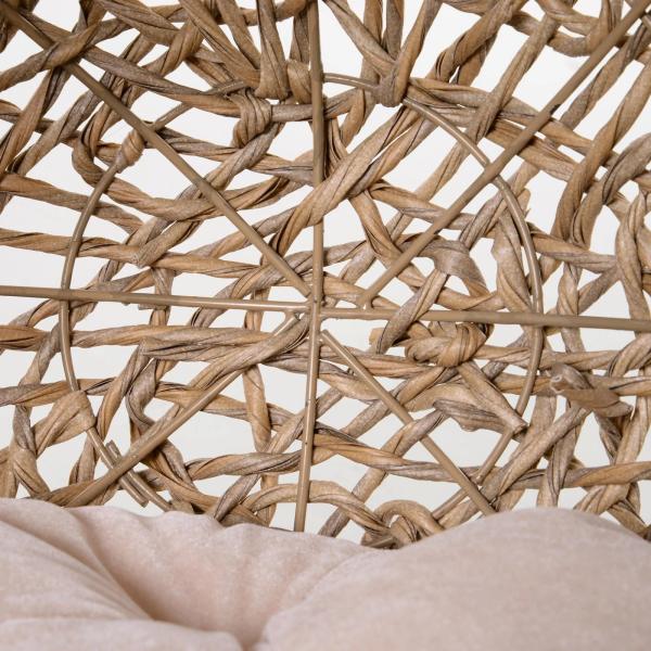 Cama para Gatos em Vime Sintético com Base de Tripé Almofada com Pelúcia e Algodão Suave Desenho Elevado Ø52x58 cm Madeira