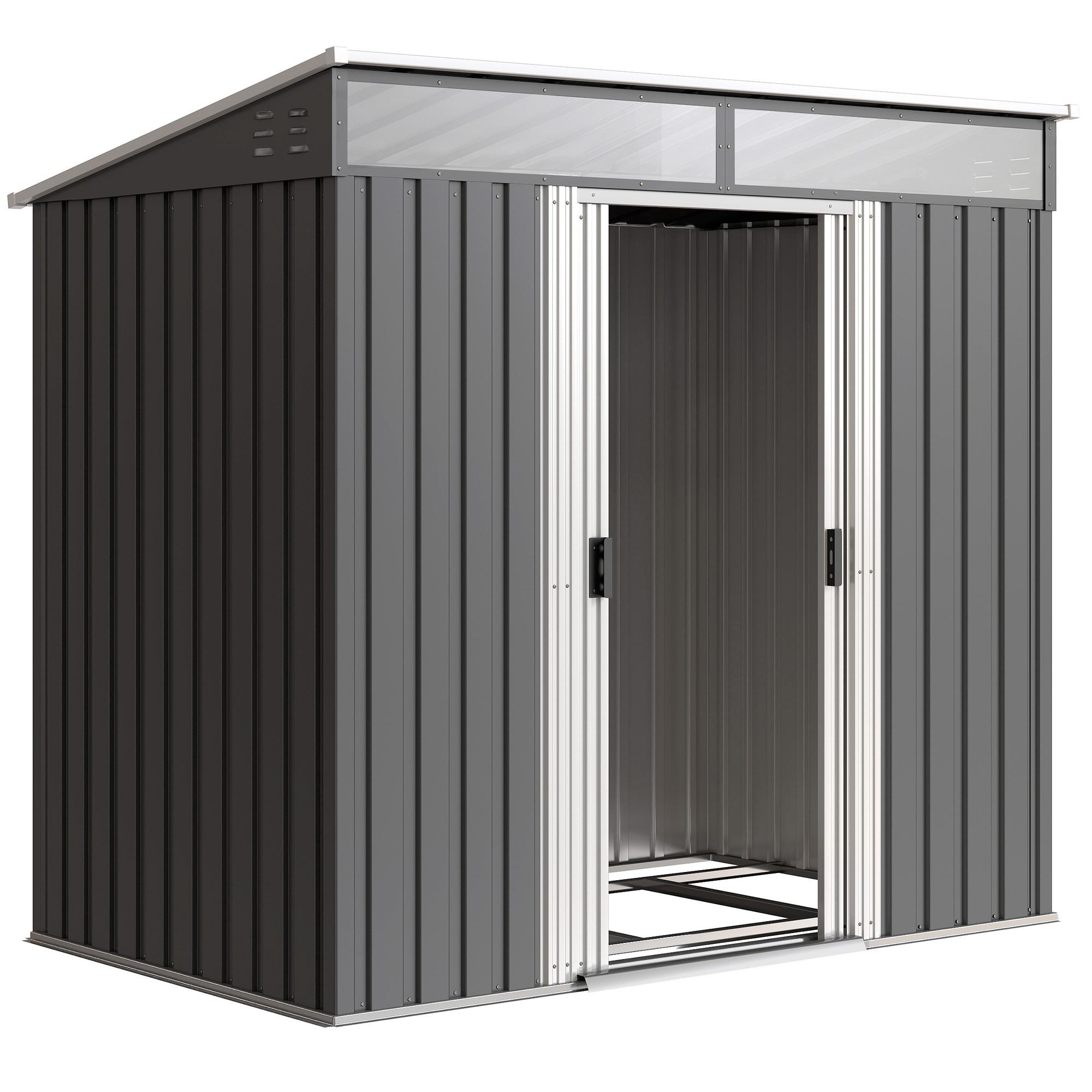 Abrigo de Jardim 2 m² 195x122x181,5 cm Abrigo de Armazenamento Metálico com Porta de Correr e 2 Janelas Cinza Escuro
