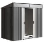 Abrigo de Jardim 2 m² 195x122x181,5 cm Abrigo de Armazenamento Metálico com Porta de Correr e 2 Janelas Cinza Escuro