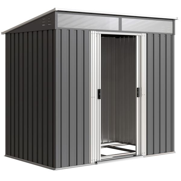 Abrigo de Jardim 2 m² 195x122x181,5 cm Abrigo de Armazenamento Metálico com Porta de Correr e 2 Janelas Cinza Escuro