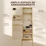 Espelho Joalheiro com Luzes LED Armário para Joias com Ângulo Ajustável Prateleiras Ranuras para Anéis 36x30x136 cm Madeira