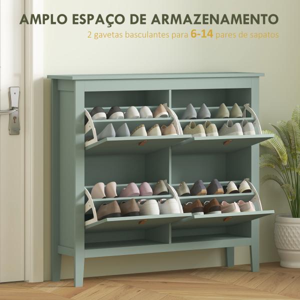 Sapateiro Estreito com 4 Compartimentos e Puxadores de Couro PU para Corredor e Hall 105x24x95,5 cm Verde Claro