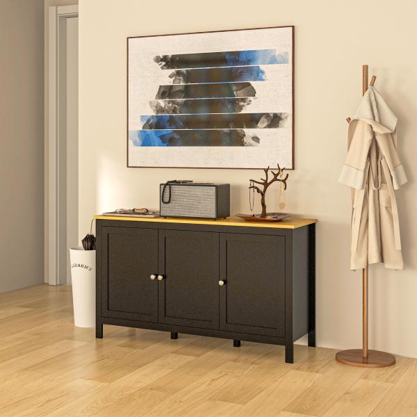 Aparador Sala de Estar com 3 Portas e Prateleiras Ajustáveis Estilo Moderno 120x40x70 cm Preto e Madeira