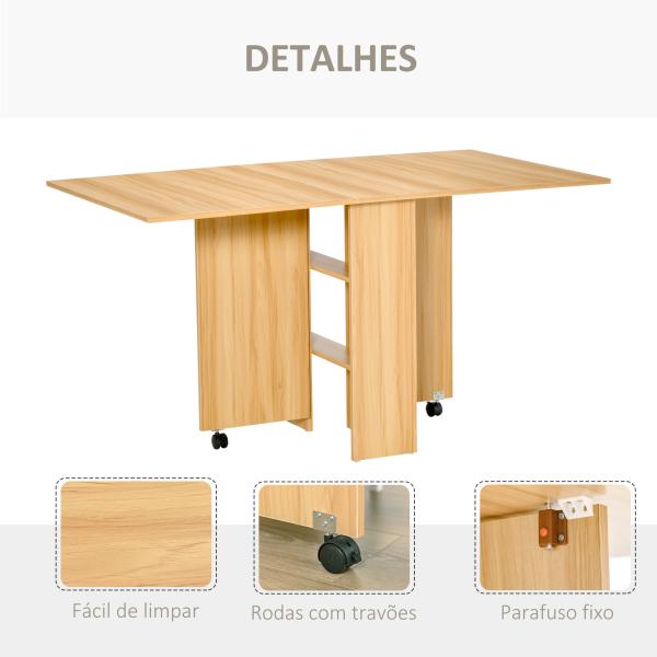 Mesa de Sala de Jantar Dobrável com Rodas Mesa Multifuncional para Sala de Jantar com 3 Formas 140x80x74cm Madeira