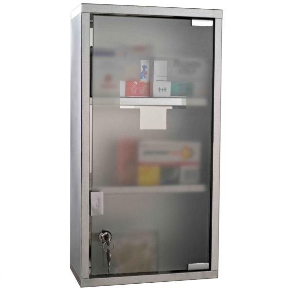 Armário de Medicamentos Armário de Primeiros Socorros de Aço Inoxidável com 3 Prateleiras e Fechadura 25x12x48 cm Prata