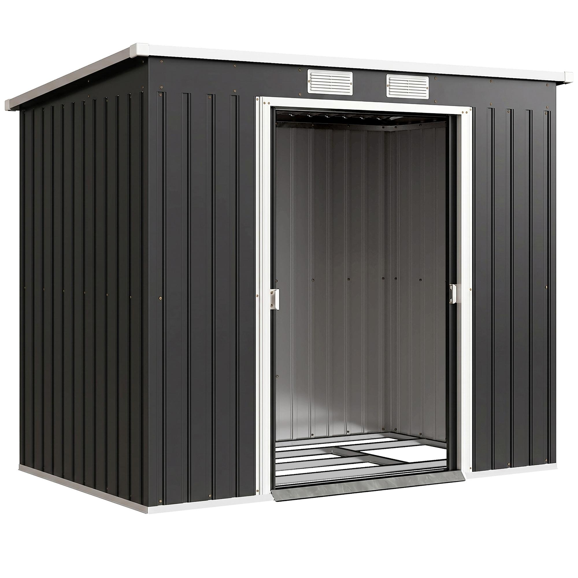 Abrigo de Jardim 213x130x173 Abrigo de Exterior de Aço Galvanizado com Porta Corredeira para Armazenamento Cinza Escuro