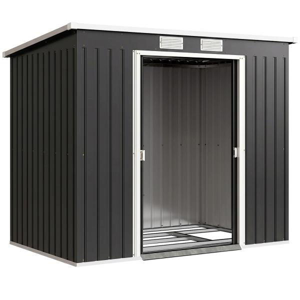 Abrigo de Jardim 213x130x173 Abrigo de Exterior de Aço Galvanizado com Porta Corredeira para Armazenamento Cinza Escuro