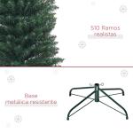 Árvore de Natal Artificial Altura 210cm com 510 Ramos de Folhas de PVC Ignífugos Base Dobrável e Suporte Metálico Verde