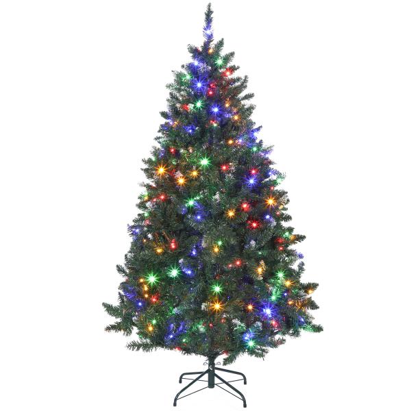 Árvore de Natal 180 cm com Luzes LED 9 Modos de Iluminação 802 Ramos e Neve Artificial Verde