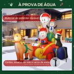 Pai Natal Insuflável com Trenó Pinguins e Renas Insufláveis de Natal com Luzes LED Decoração de Natal 180x120x155 cm Multicor