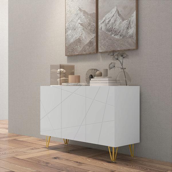 Aparador para Sala Aparador de Entrada com 3 Portas e Prateleiras Ajustáveis para Cozinha Sala 120x40x75 cm Branco Brilhante