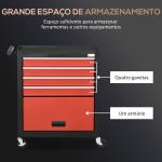 Carro de Ferramentas Móvel com Rodas 4 Gavetas Compartimento de Armazenamento e Alça Lateral 69x33x75cm Preto e Vermelho