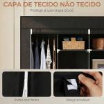 Armário de Tecido Portátil com Rodas, 10 Compartimentos, Espaço para Pendurar Roupa e Estrutura em Aço, Preto