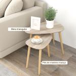 Conjunto de 2 Mesas Auxiliares com Pés de Madeira Mesas de Café 59,5x39,5x45 cm e 44,5x28,5x40 cm Madeira