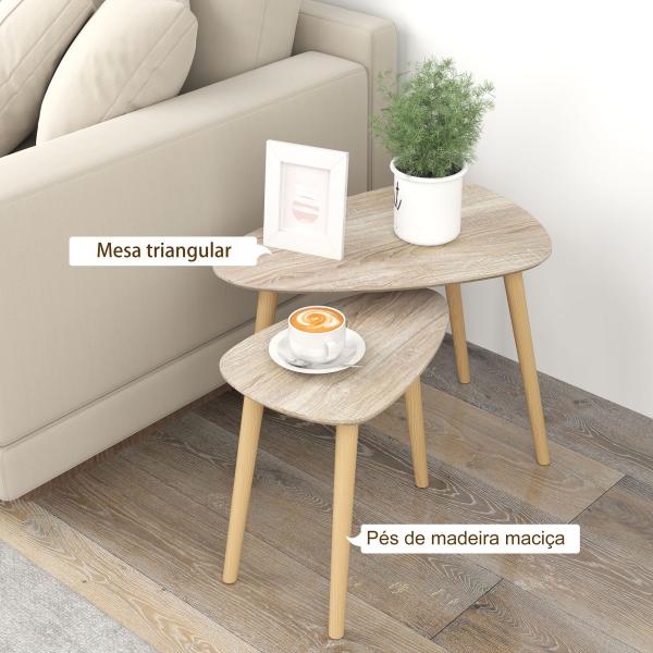 Conjunto de 2 Mesas Auxiliares com Pés de Madeira Mesas de Café 59,5x39,5x45 cm e 44,5x28,5x40 cm Madeira
