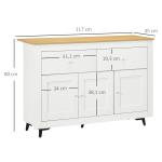 Aparador Móvel Auxiliar de Cozinha com 2 Gavetas 3 Portas e Prateleira Ajustável Móvel de TV de até 50 Polegadas 117x35x80 cm Branco e Madeira