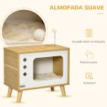 Mesa Auxiliar Casa para Gatos Estilo Televisor com Almofada Suave Lavável Bola e Pés Elevados 50x28x43cm Carvalho
