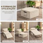 Sofá Cama 4 em 1 Estofado em Linho com Encosto Ajustável em 5 Níveis e Almofada Acolchoada 75x80x74 cm Creme