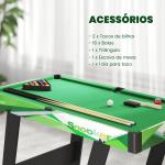 Mesa de Bilhar Dobrável com Acessórios Inclui 16 Bolas 2 Tacos Giz Triângulo e Escova 104x55,5x68 cm Verde