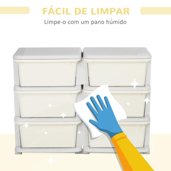 Organizador de Brinquedos com 6 Gavetas para Crianças com Bordas Arredondadas e Pegas 75x37x56,5 cm Creme e Cinza