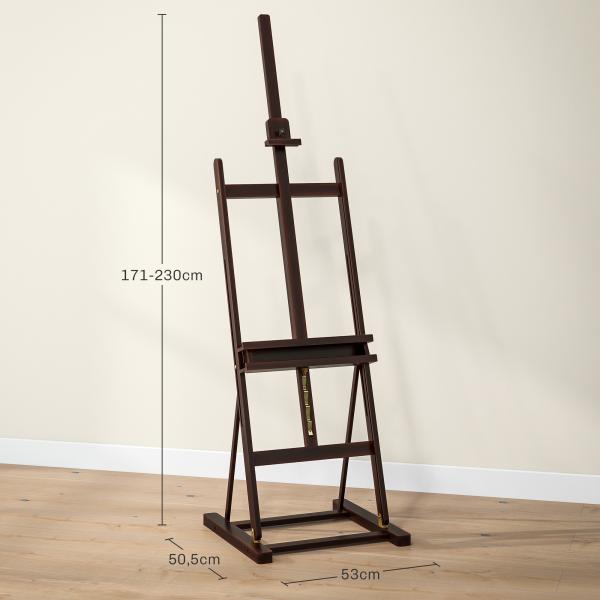 Cavalete de Pintura 230 cm com Altura e Ângulo Ajustáveis Arrumação para Adultos Artistas Pintores Castanho