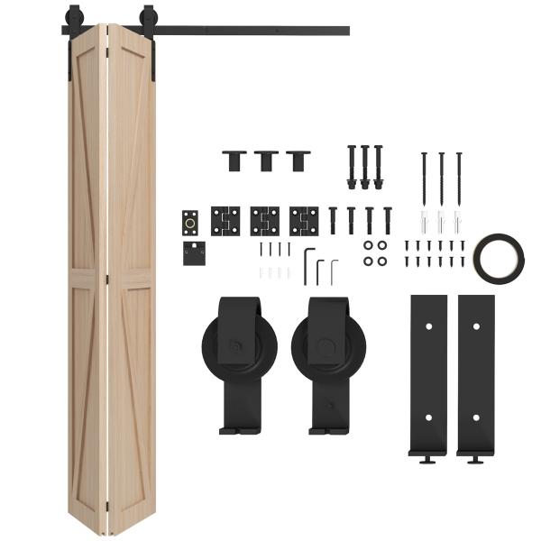4FT/122CM Kit de Ferragens para Porta Deslizante Dobrável para 2 Portas com Trilho para Celeiro Preto