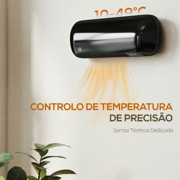 Aquecedor Elétrico de Parede 2000 W com 3 Modos, Ecrã LED, Termóstato, Temporizador e Oscilação, Preto