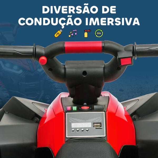 Quadriciclo Elétrico para Crianças de 3 - 5 Anos Veículo Eléctrico a Bateria 12V com 2 Motores 83x53x55,5cm Vermelho