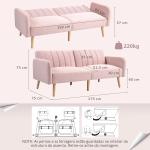 Sofá Cama de 2 Lugares com Encosto Ajustável em 3 Posições Apoio para os Braços e Pés de Madeira 173x75x73 cm Rosa